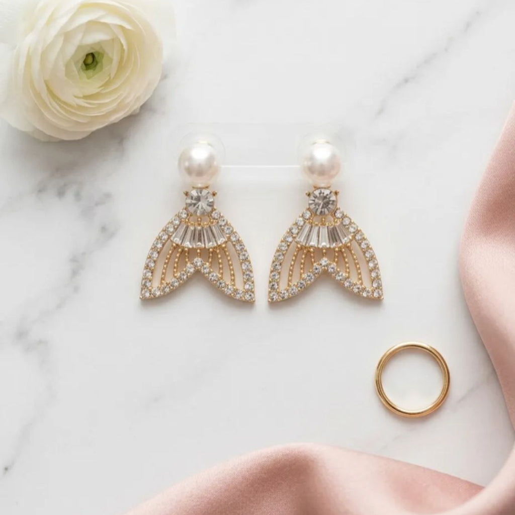 Zircon Stone Pearl Detail Earrings